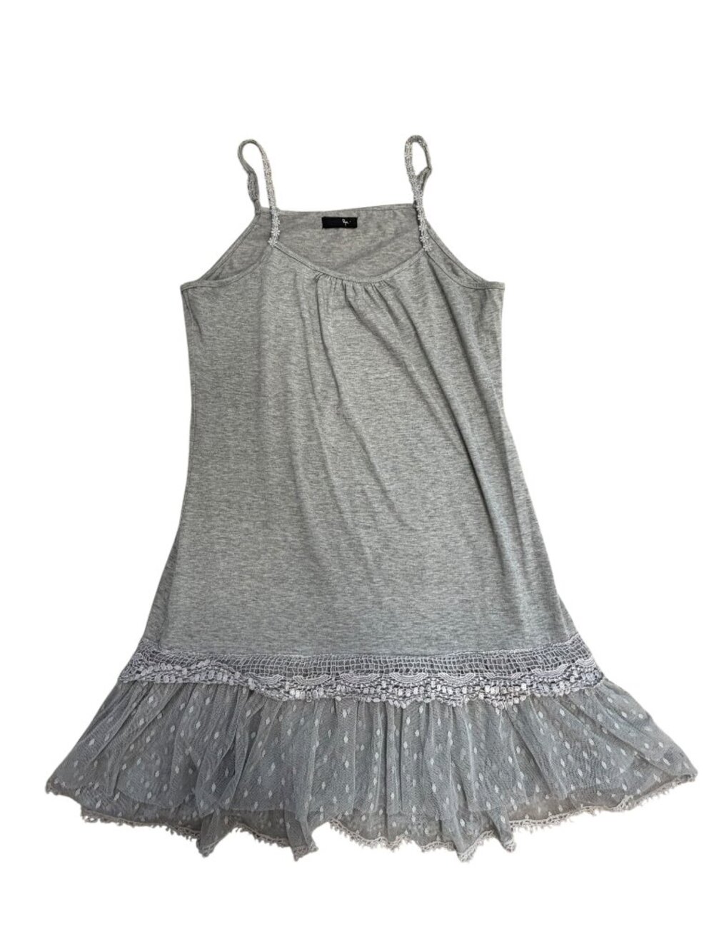 Ryu Gray Lace Trim Tunic Camisole Dress L Boho Fairycore Slip Tank EUC